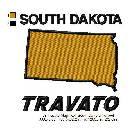 Travato South Dakota State Map Designs Machine Embroidery Digitized Design Files