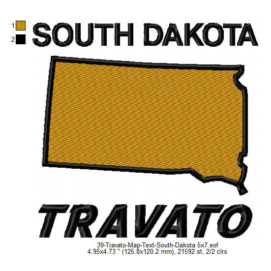 Travato South Dakota State Map Designs Machine Embroidery Digitized Design Files