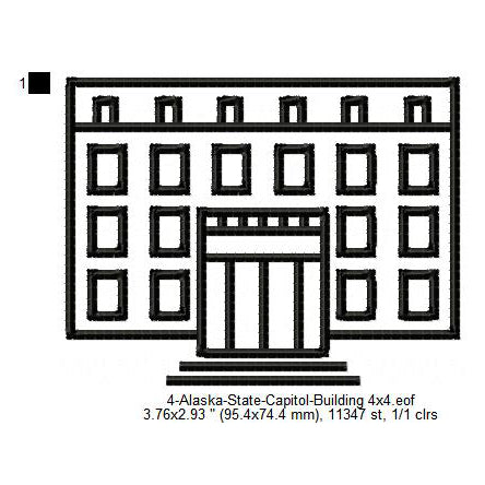 Alaska State Capitol Building Silhouette Machine Embroidery Digitized Design Files