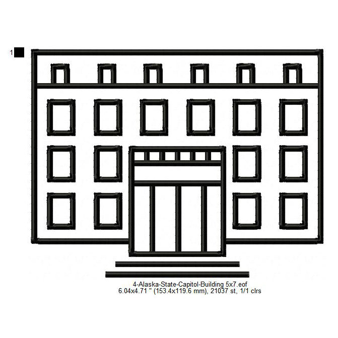 Alaska State Capitol Building Silhouette Machine Embroidery Digitized Design Files