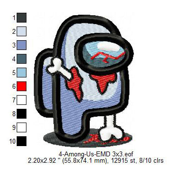 Among Us Zombie Character Machine Embroidery Digitized Design Files