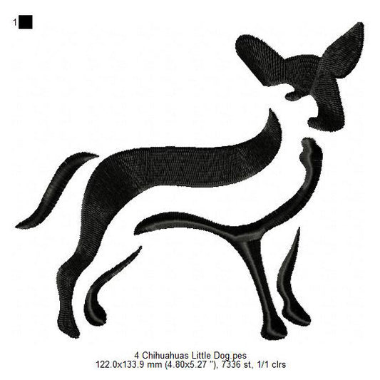 Chihuahua Cute Little Dog Line Art Silhouette Machine Embroidery Digitized Design Files