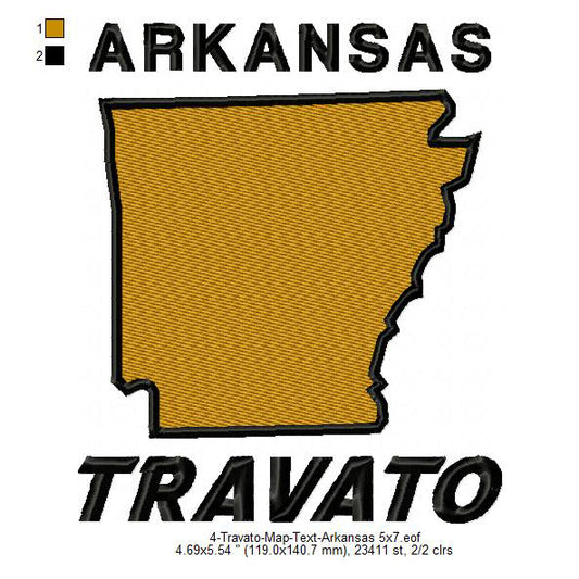 Travato Arkansas State Map Designs Machine Embroidery Digitized Design Files