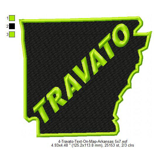 Travato Arkansas State Map Designs Machine Embroidery Digitized Design Files