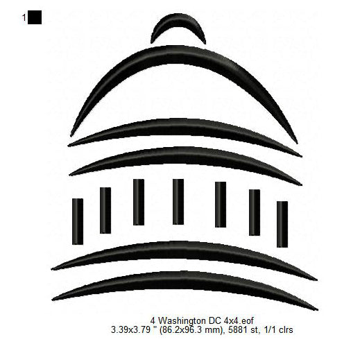 Washing DC Capitol Building Silhouette Machine Embroidery Digitized Design Files