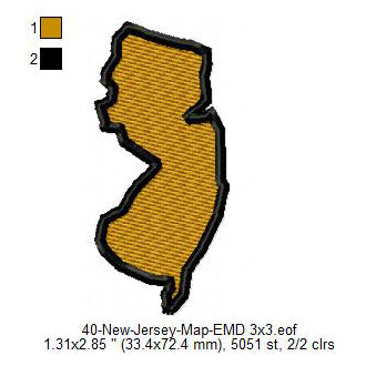 New Jersey State Map Machine Embroidery Digitized Design Files