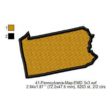 Pennsylvania State Map Machine Embroidery Digitized Design Files