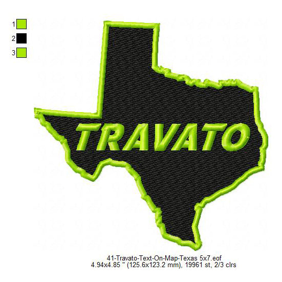 Travato Texas State Map Designs Machine Embroidery Digitized Design Files