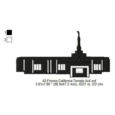 Fresno California LDS Temple Silhouette Machine Embroidery Digitized Design Files