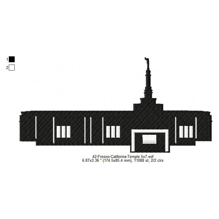 Fresno California LDS Temple Silhouette Machine Embroidery Digitized Design Files