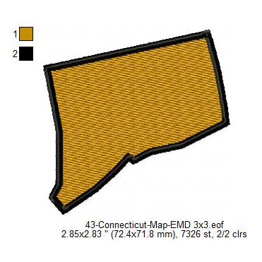 Connecticut State Map Machine Embroidery Digitized Design Files