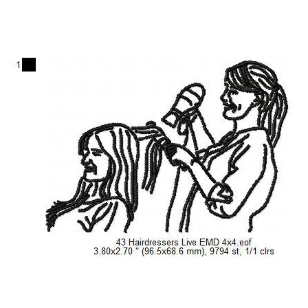 Hairdressers Mechanic Line Art Machine Embroidery Digitized Design Files