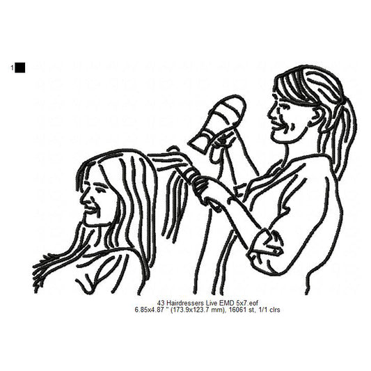 Hairdressers Mechanic Line Art Machine Embroidery Digitized Design Files