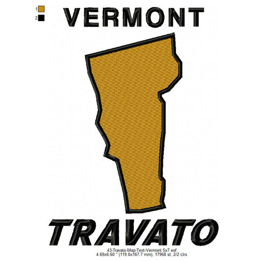 Travato Vermont State Map Designs Machine Embroidery Digitized Design Files