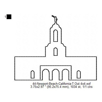Newport Beach California LDS Temple Outline Machine Embroidery Digitized Design Files