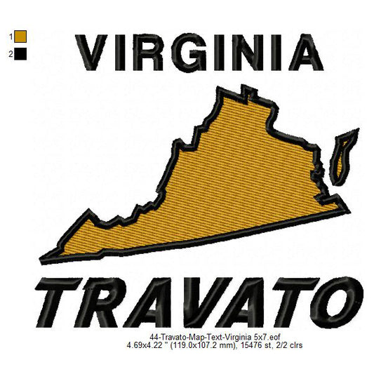 Travato Virginia State Map Designs Machine Embroidery Digitized Design Files