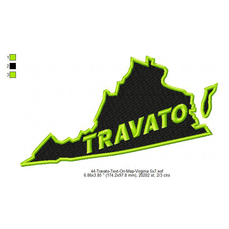 Travato Virginia State Map Designs Machine Embroidery Digitized Design Files