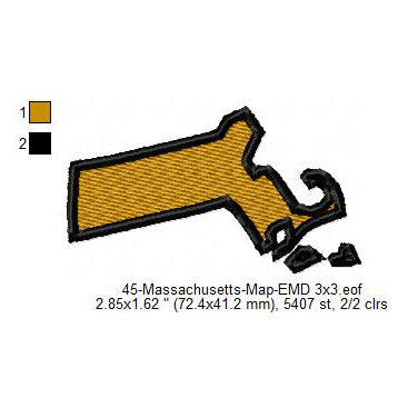 Massachusetts State Map Machine Embroidery Digitized Design Files