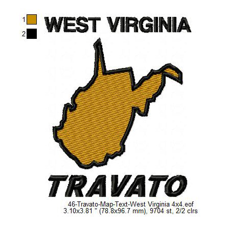 Travato West Virginia Map State Designs Machine Embroidery Digitized Design Files