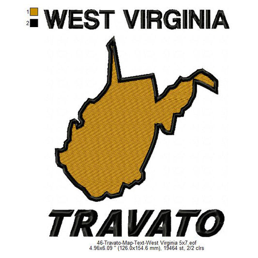 Travato West Virginia Map State Designs Machine Embroidery Digitized Design Files