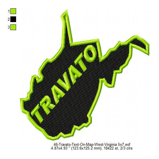 Travato West Virginia Map State Designs Machine Embroidery Digitized Design Files