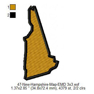 New Hampshire State Map Machine Embroidery Digitized Design Files