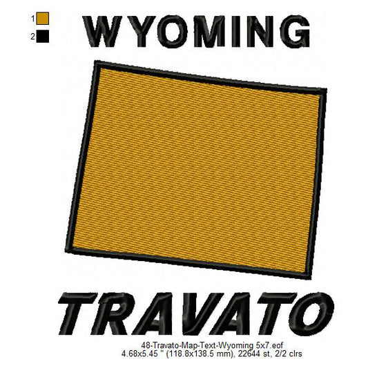 Travato Wyoming State Map Designs Machine Embroidery Digitized Design Files