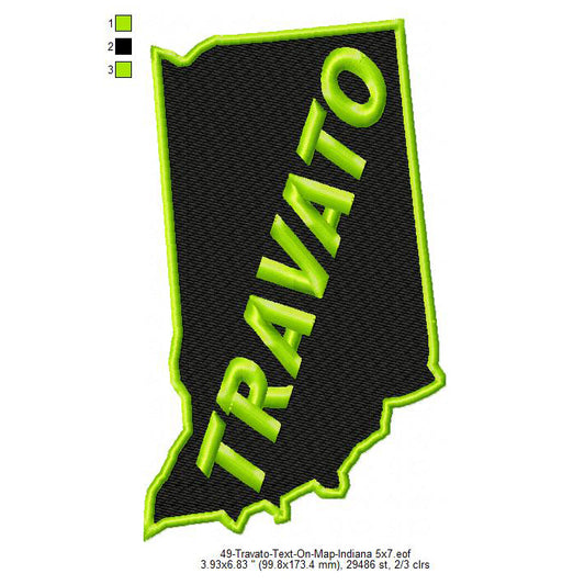 Travato Indiana State Map Designs Machine Embroidery Digitized Design Files