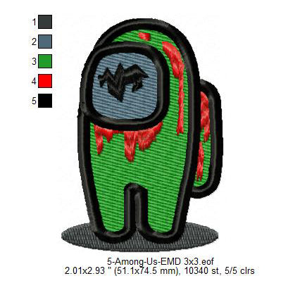 Green Among Us Zombie Character Machine Embroidery Digitized Design Files