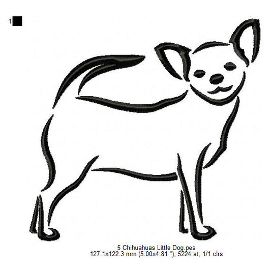 Chihuahua Cute Little Dog Line Art Silhouette Machine Embroidery Digitized Design Files