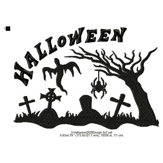 Happy Halloween Graveyard Scary Scenery Wishing Machine Embroidery Digitized Design Files