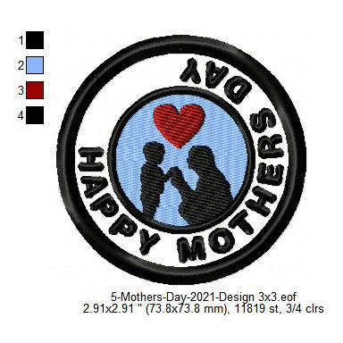 Happy Mothers Day Silhouette Merit Badge Machine Embroidery Digitized Design Files