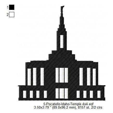 Pocatello Idaho LDS Temple Silhouette Machine Embroidery Digitized Design Files