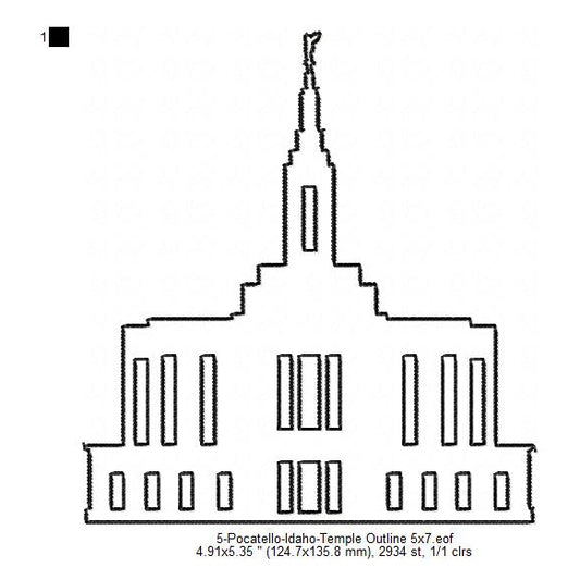 Pocatello Idaho LDS Temple Outline Machine Embroidery Digitized Design Files