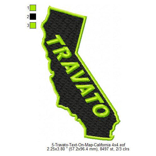Travato California State Map Designs Machine Embroidery Digitized Design Files