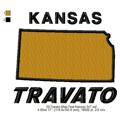 Travato Kansas State Map Designs Machine Embroidery Digitized Design Files