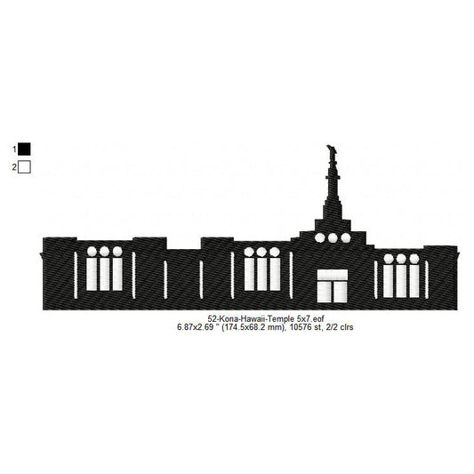 Kona Hawaii LDS Temple Silhouette Machine Embroidery Digitized Design Files