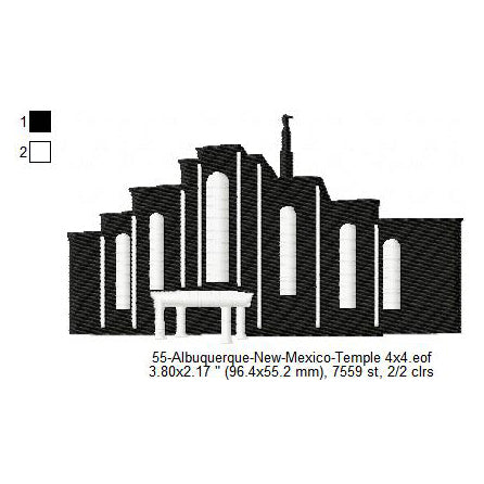 Albuquerque New Mexico LDS Temple Silhouette Machine Embroidery Digitized Design Files