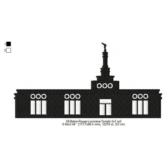 Baton Rouge Louisiana LDS Temple Silhouette Machine Embroidery Digitized Design Files