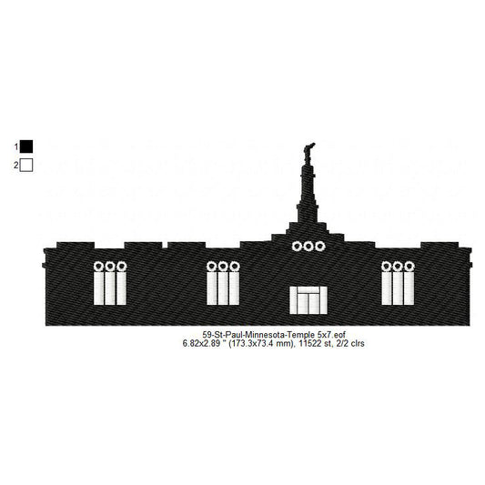 St Paul Minnesota LDS Temple Silhouette Machine Embroidery Digitized Design Files