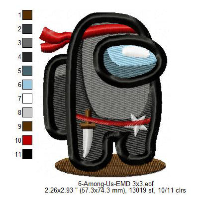 Ninja Among Us Character Machine Embroidery Digitized Design Files