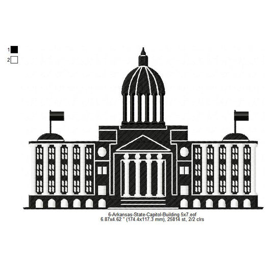 Arkansas State Capitol Building Silhouette Machine Embroidery Digitized Design Files