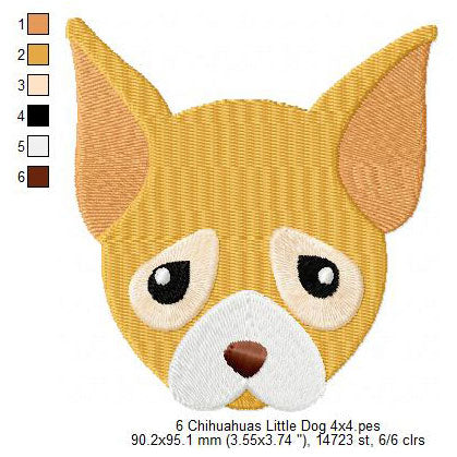 Chihuahua Cute Little Dog Cartoon Face Machine Embroidery Digitized Design Files