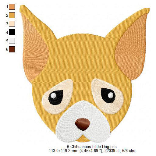 Chihuahua Cute Little Dog Cartoon Face Machine Embroidery Digitized Design Files