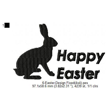 Happy Easter Day Rabbit Bunny Hare Silhouette Machine Embroidery Digitized Design Files