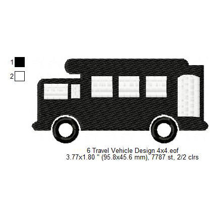 Travel Vehicle Silhouette Machine Embroidery Digitized Design Files