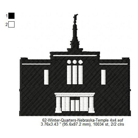 Winter Quarters Nebraska LDS Temple Silhouette Machine Embroidery Digitized Design Files