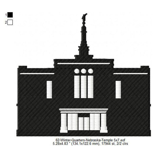 Winter Quarters Nebraska LDS Temple Silhouette Machine Embroidery Digitized Design Files