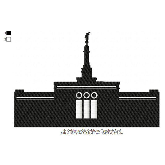 Oklahoma City Oklahoma LDS Temple Silhouette Machine Embroidery Digitized Design Files