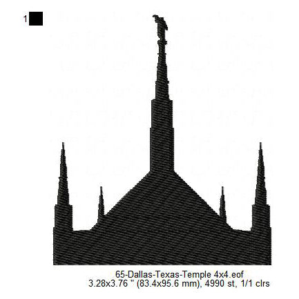 Dallas Texas LDS Temple Silhouette Machine Embroidery Digitized Design Files